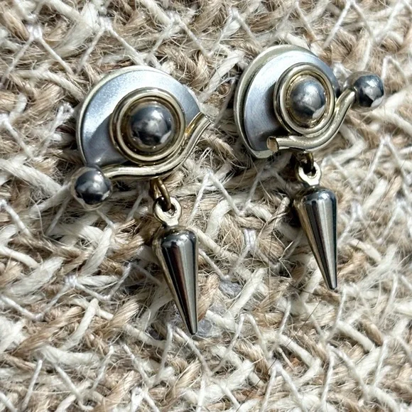 Modernist Artisan OOAK Silver Geometric Dangle Earrings - Picture 5 of 15